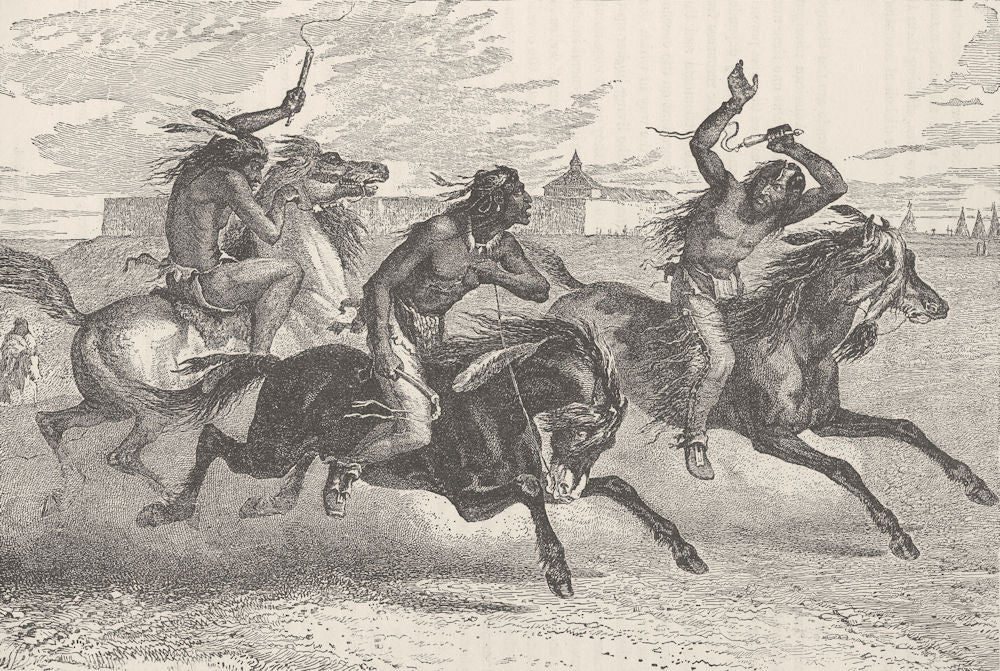 USA. An Indian Horse Race 1890 old antique vintage print picture